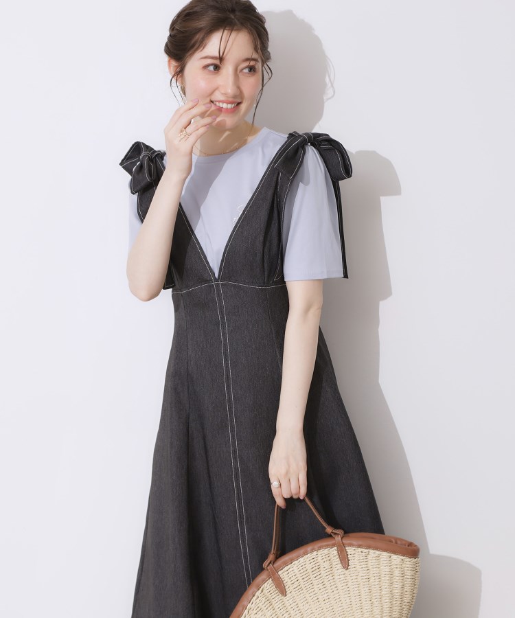 クチュールブローチ(Couture Brooch)のデニムライク肩リボンワンピース1