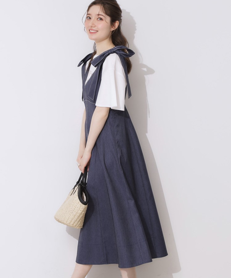 クチュールブローチ(Couture Brooch)のデニムライク肩リボンワンピース10