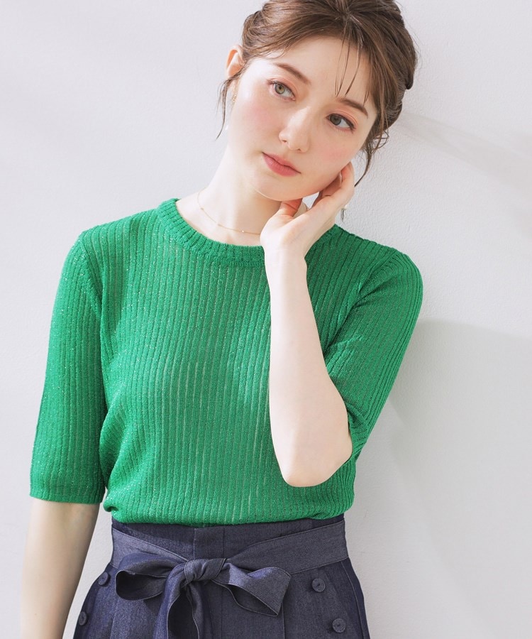 クチュールブローチ(Couture Brooch)のラメリブ5分袖ニット8