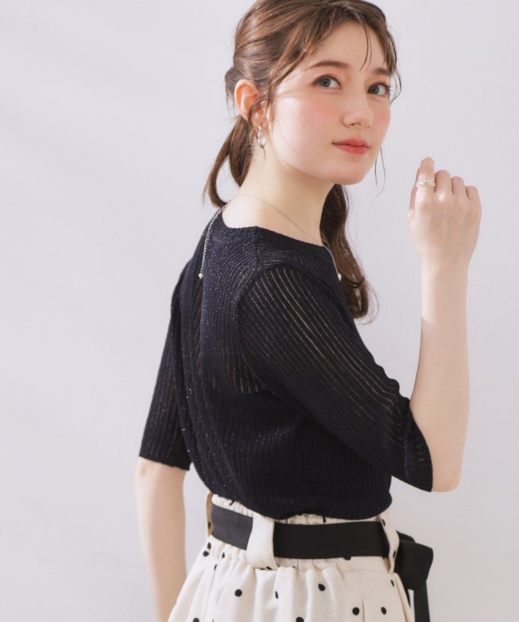 クチュールブローチ(Couture Brooch)のラメリブ5分袖ニット24