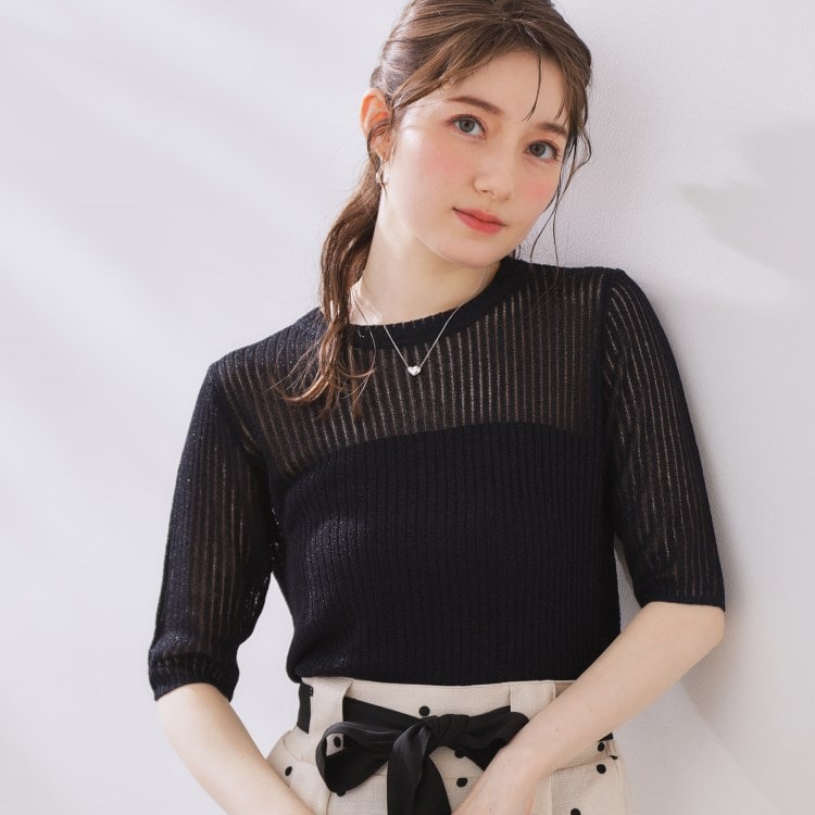 クチュールブローチ(Couture Brooch)のラメリブ5分袖ニット ニット/セーター
