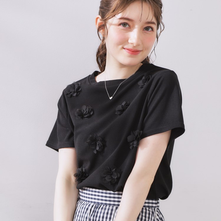 クチュールブローチ(Couture Brooch)のフラワーデザイン半袖TOPS カットソー