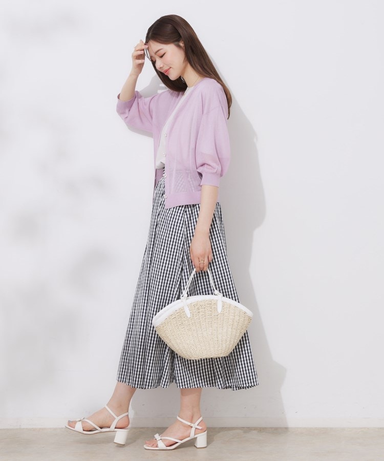クチュールブローチ(Couture Brooch)の【前後2WAY・二の腕カバー】ダブルパール調釦LEVITA5分袖カーディトップス26