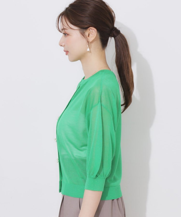 クチュールブローチ(Couture Brooch)の【前後2WAY・二の腕カバー】ダブルパール調釦LEVITA5分袖カーディトップス62