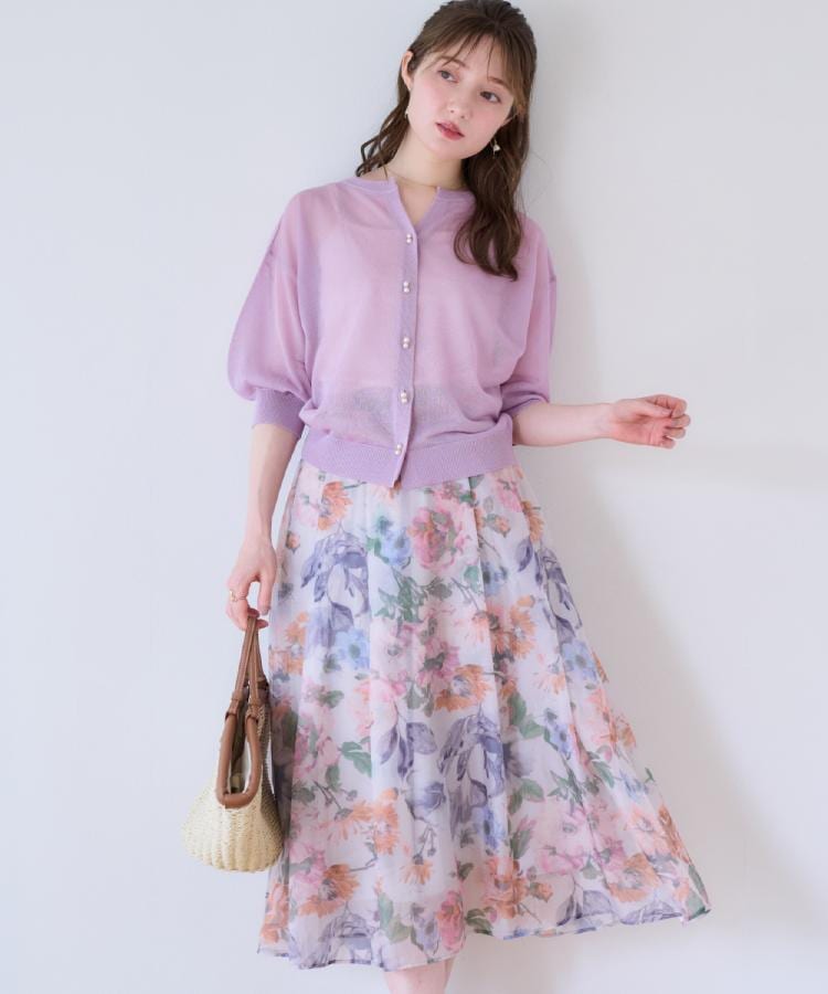 クチュールブローチ(Couture Brooch)の【前後2WAY・二の腕カバー】ダブルパール調釦LEVITA5分袖カーディトップス36