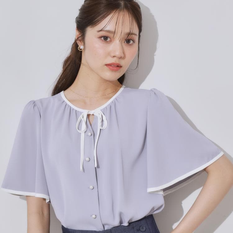 クチュールブローチ(Couture Brooch)の【きれいめ・二の腕カバー・通勤】配色フレア2WAYブラウス シャツ・ブラウス