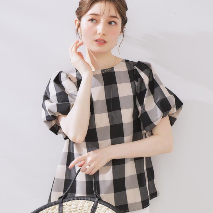 クチュールブローチ(Couture Brooch)の【マシンウォッシャブル・二の腕カバー】ブロックチェックブラウス シャツ・ブラウス