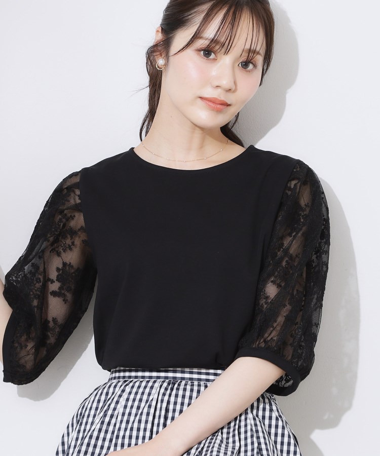 クチュールブローチ(Couture Brooch)の【接触冷感・UV・マシンウォッシャブル】袖レースデザイントップス15