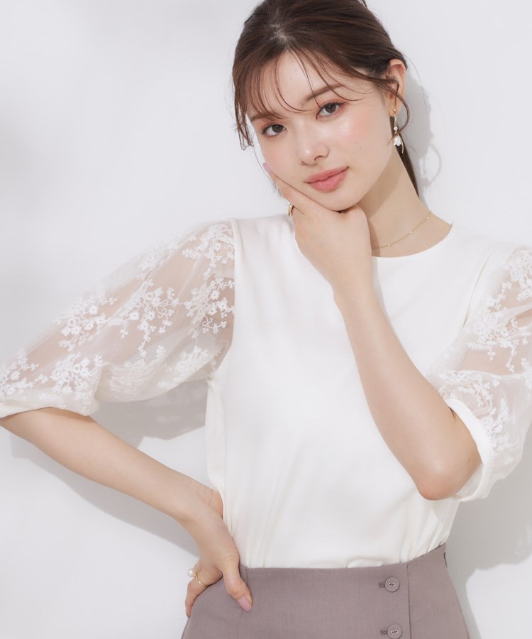 クチュールブローチ(Couture Brooch)の【接触冷感・UV・マシンウォッシャブル】袖レースデザイントップス5