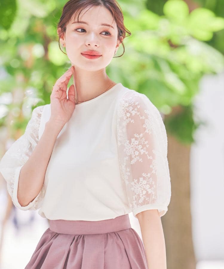 クチュールブローチ(Couture Brooch)の【接触冷感・UV・マシンウォッシャブル】袖レースデザイントップス9