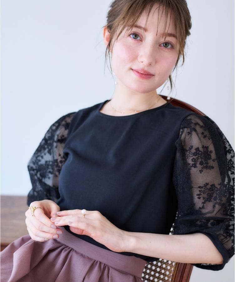 クチュールブローチ(Couture Brooch)の【接触冷感・UV・マシンウォッシャブル】袖レースデザイントップス21