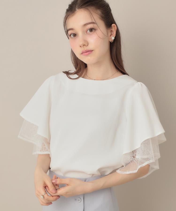 クチュールブローチ(Couture Brooch)のレース重ねフレアブラウス オフホワイト(003)