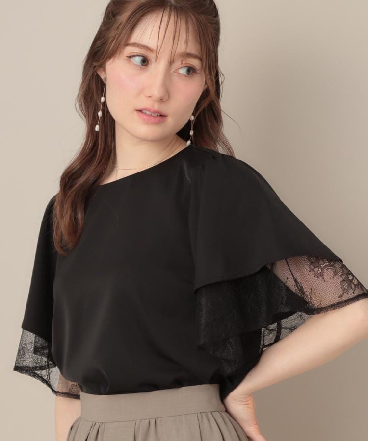 クチュールブローチ(Couture Brooch)のレース重ねフレアブラウス ブラック(019)
