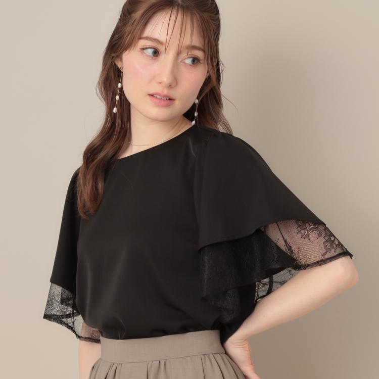 クチュールブローチ(Couture Brooch)の【マシンウォッシャブル・一枚で着映える】レース重ねフレアブラウス シャツ・ブラウス