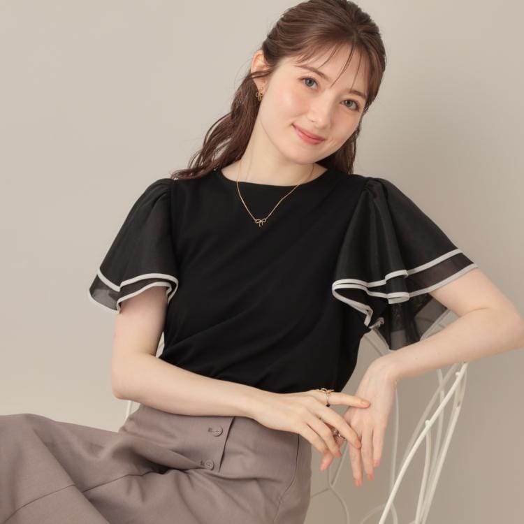 クチュールブローチ(Couture Brooch)の【マシンウォッシャブル・UVケア・接触冷感・二の腕カバー】配色フレアドッキングカットソー カットソー