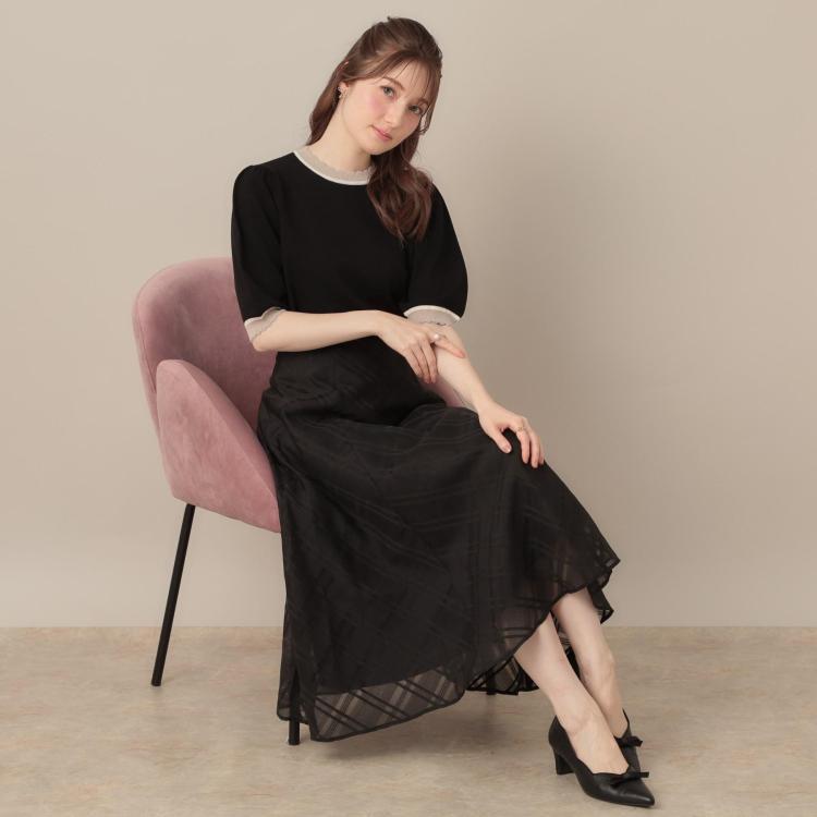 クチュールブローチ(Couture Brooch)の【美シルエット・通勤】シアーチェックオーガンジースカート ミモレスカート