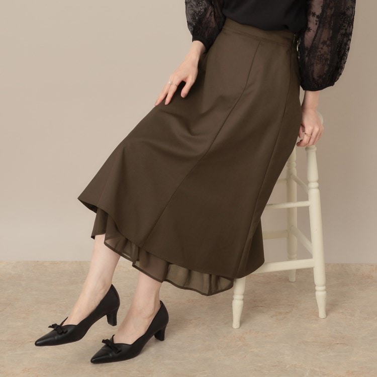 クチュールブローチ(Couture Brooch)の【マシンウォッシャブル・美シルエット】裾シアーフレアスカート ミモレスカート