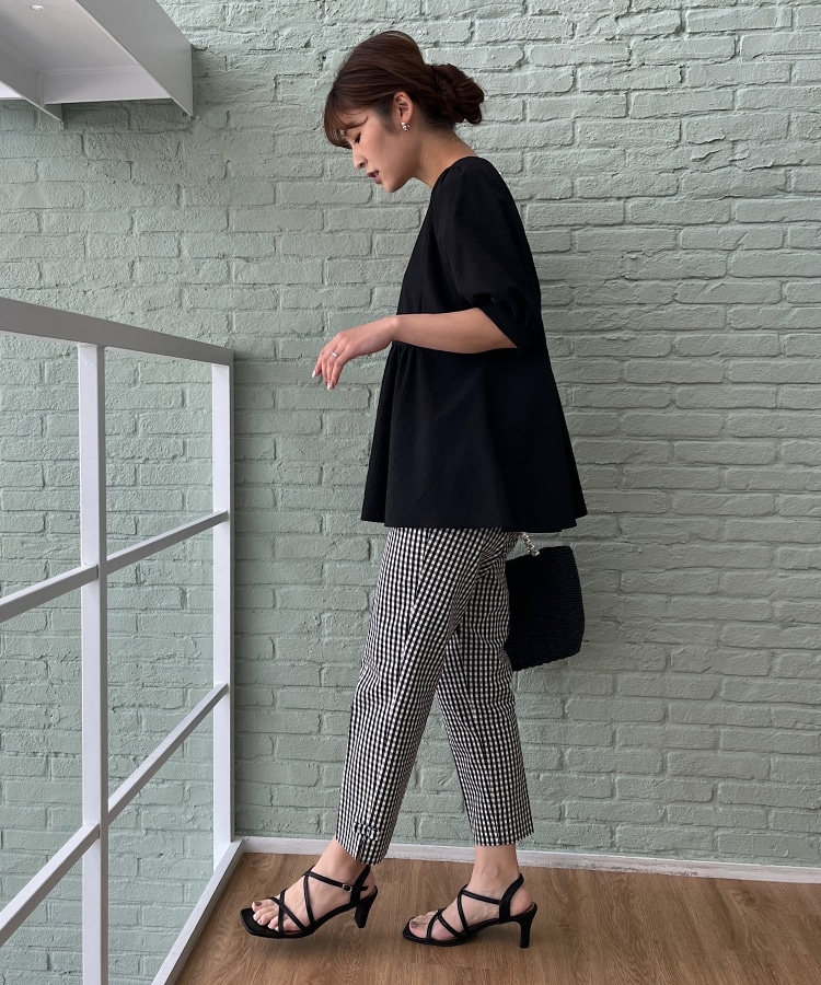 オフィスにもデイリーにも】裾リボンストレッチパンツ(6~9分丈パンツ