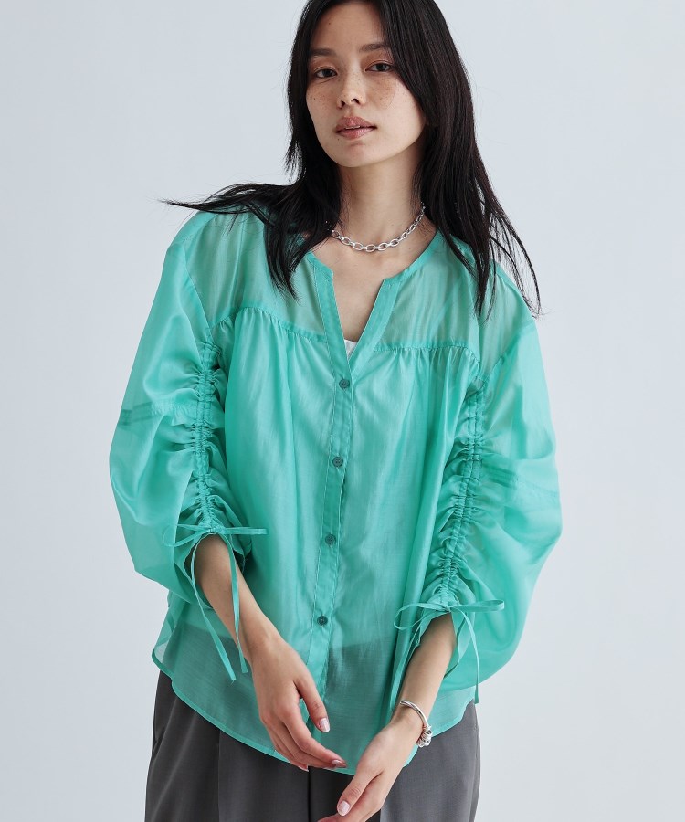 ギャレスト(GALLEST)の袖シャーリングシアーローンブラウス4