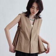 ジレ、ブラウスセットアップ セットアップ可能】ペーパーライクジレブラウス（シャツ