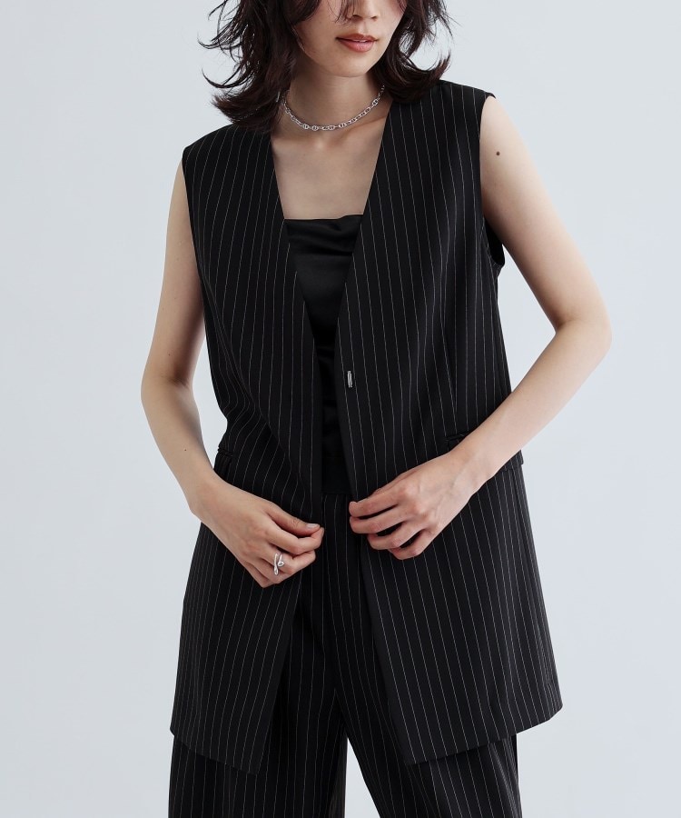ギャレスト(GALLEST)の【接触冷感／セットアップ可】ナローベルテッドジレ【セレモニー・通勤】 ブラック(319)