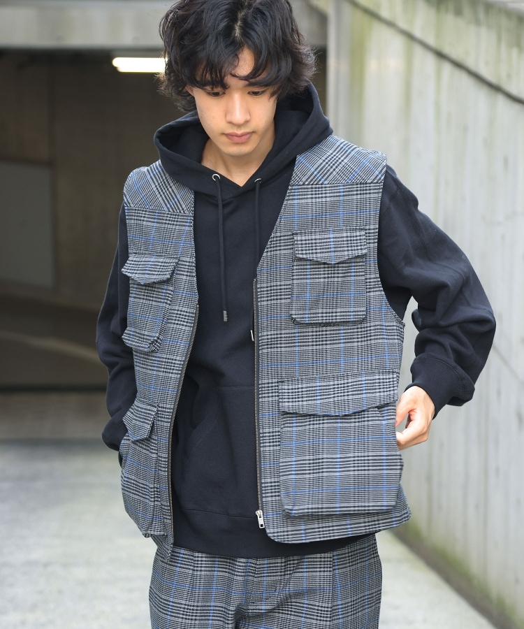 ザ ショップ ティーケー（メンズ）(THE SHOP TK(Men))の◆【セットアップ対応可】ダブルクロスグレンチェックユーティリティーベスト8