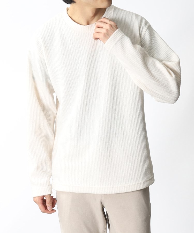 ザ ショップ ティーケー（メンズ）(THE SHOP TK(Men))の◆【ニットの様な手触り×カットソーの様なイージーケア】ニットライク起毛ワッフルトレーナー オフホワイト(003)