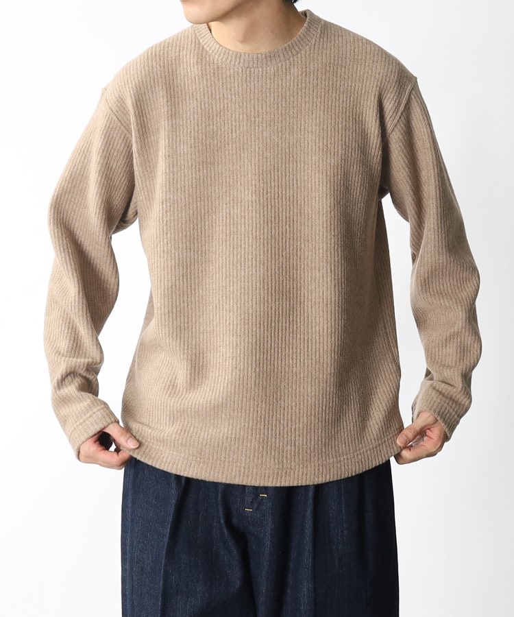 ザ ショップ ティーケー（メンズ）(THE SHOP TK(Men))の◆【ニットの様な手触り×カットソーの様なイージーケア】ニットライク起毛ワッフルトレーナー ライトベージュ(051)