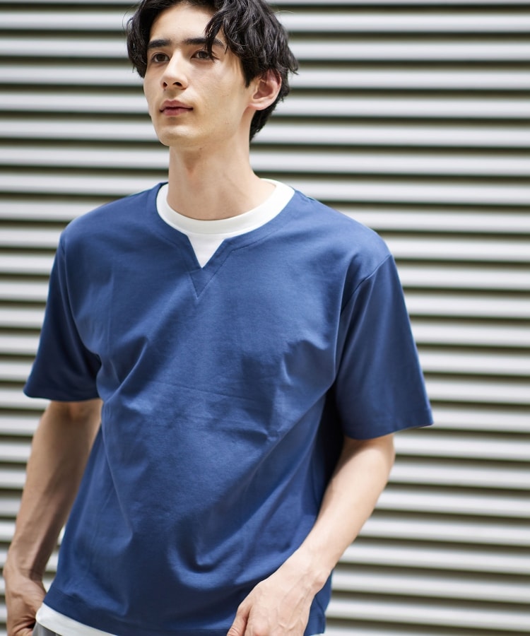 ザ ショップ ティーケー（メンズ）(THE SHOP TK(Men))の◆【ひんやり心地いい肌触り】ポンチキーネックTシャツ/S～3Lサイズ ネイビー(093)