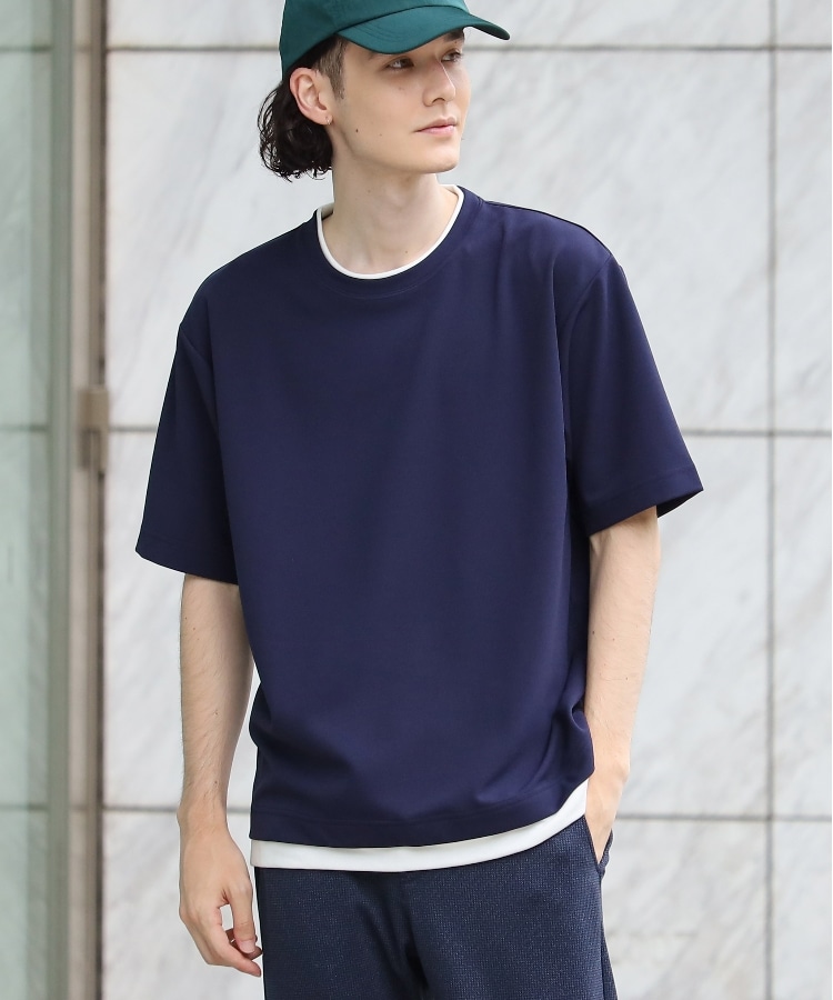 ザ ショップ ティーケー（メンズ）(THE SHOP TK(Men))の【梨地素材】アムンゼンフェイクレイヤードTシャツ ネイビー(093)