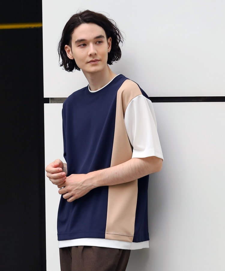 ザ ショップ ティーケー（メンズ）(THE SHOP TK(Men))の【梨地素材】アムンゼンフェイクレイヤードTシャツ ネイビー(593)