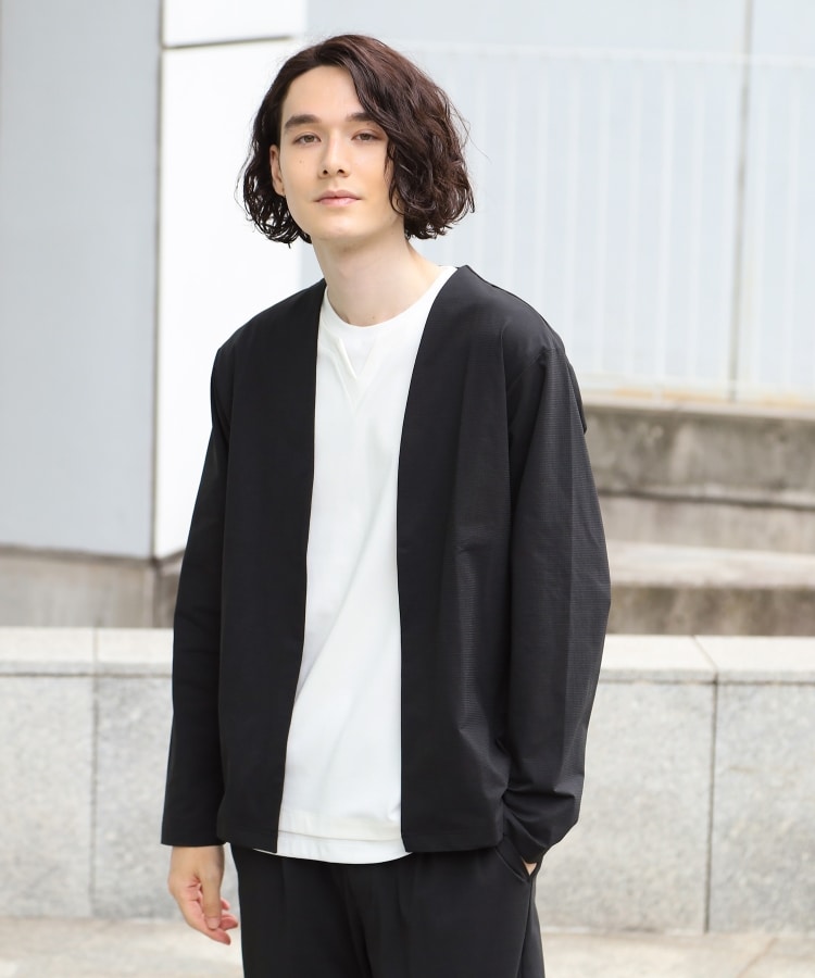 ザ ショップ ティーケー（メンズ）(THE SHOP TK(Men))の【セットアップ対応可/2WAYストレッチ】エアドットノーカラーカーディガン ブラック(019)