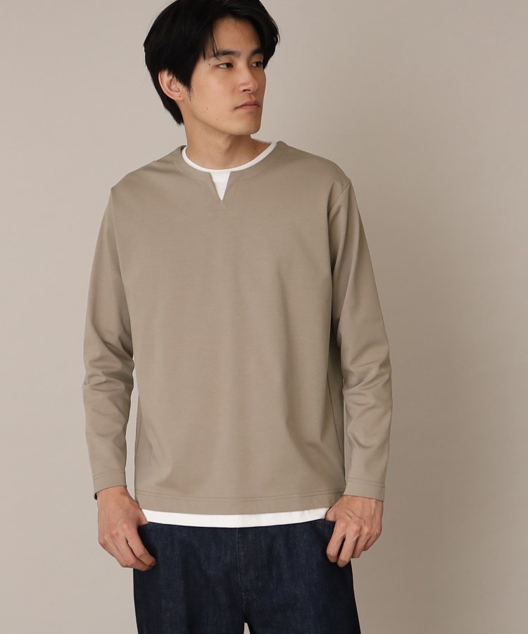 ザ ショップ ティーケー（メンズ）(THE SHOP TK(Men))の【1枚でサマになる人気シリーズ/新色追加】ポンチキーネックロンT ベージュ(052)