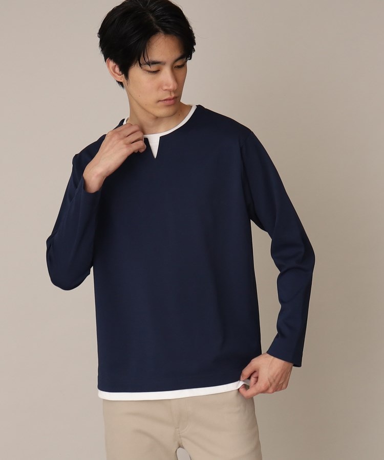 ザ ショップ ティーケー（メンズ）(THE SHOP TK(Men))の【1枚でサマになる人気シリーズ/新色追加】ポンチキーネックロンT ネイビー(093)