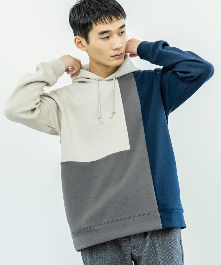 ザ ショップ ティーケー（メンズ）(THE SHOP TK(Men))の【ハリコシのあるキレイめ素材/ストレッチ/洗える】シルキーダンボール切替パーカ1