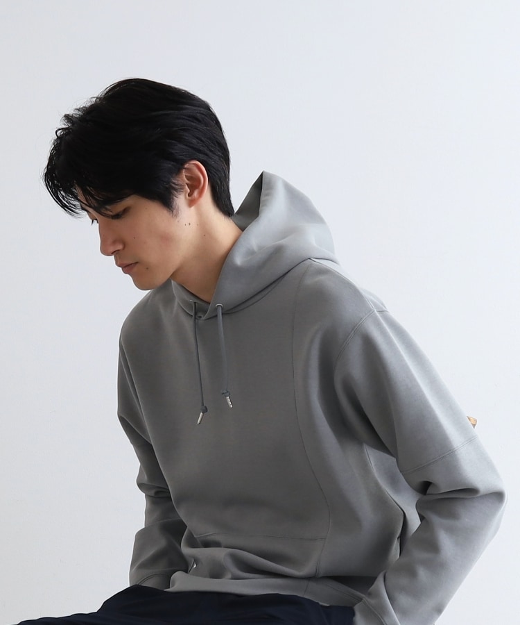 ザ ショップ ティーケー（メンズ）(THE SHOP TK(Men))の【ハリコシのあるキレイめ素材/ストレッチ/洗える】シルキーダンボール切替パーカ ライトグリーン(021)