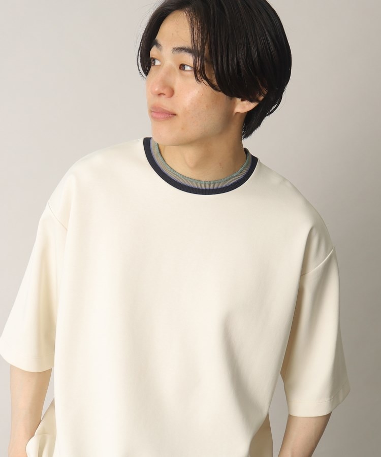 ザ ショップ ティーケー（メンズ）(THE SHOP TK(Men))の【洗濯機洗い可】衿ニットダンボール半袖Tシャツ オフホワイト(003)