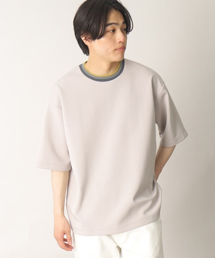 ザ ショップ ティーケー（メンズ）(THE SHOP TK(Men))の【洗濯機洗い可】衿ニットダンボール半袖Tシャツ ライトグレー(011)