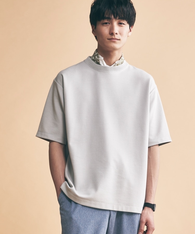 ザ ショップ ティーケー（メンズ）(THE SHOP TK(Men))のダブルフェイスポンチTシャツ ライトグレー(011)