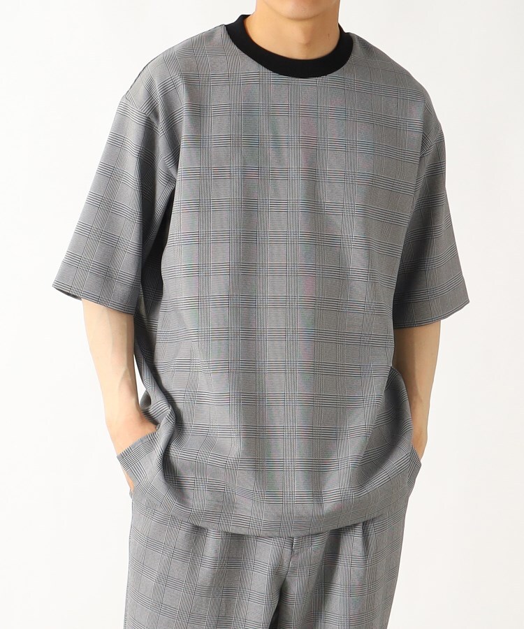 ザ ショップ ティーケー（メンズ）(THE SHOP TK(Men))の【セットアップ可/洗濯機洗い可/ボックスシルエット】グレンチェックTシャツ ライトグレー(211)