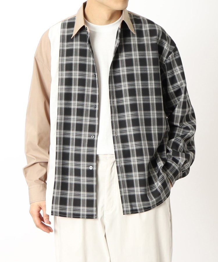 ザ ショップ ティーケー（メンズ）(THE SHOP TK(Men))の【洗濯機洗い可】チェックブロッキングシャツ サンドベージュ(253)