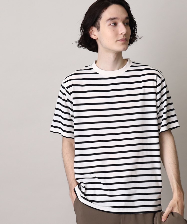 ザ ショップ ティーケー（メンズ）(THE SHOP TK(Men))の【速乾/イージーケア】クルーネックマリンボーダーTシャツ オフホワイト(303)