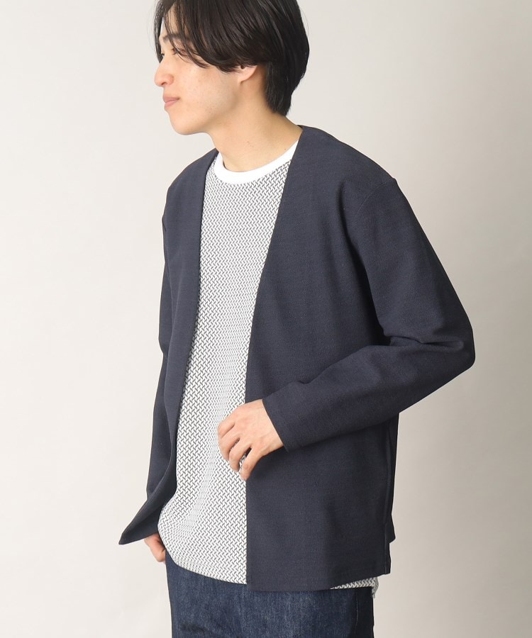 ザ ショップ ティーケー（メンズ）(THE SHOP TK(Men))の【ふっくらシャリ感のある肌触り】バルキーノーカラーカーディガン ネイビー(093)