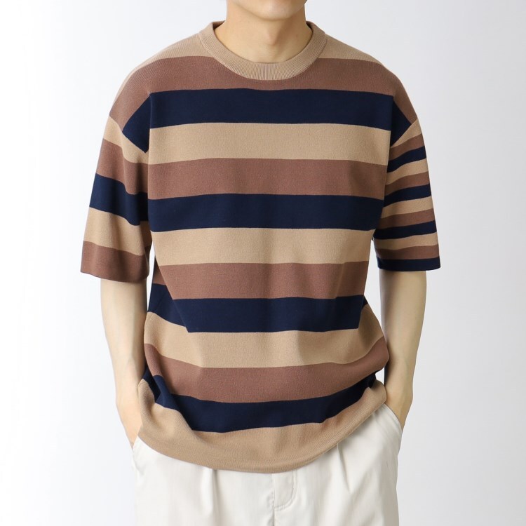 ザ ショップ ティーケー（メンズ）(THE SHOP TK(Men))のマルチボーダー半袖ニットTシャツ ニット/セーター