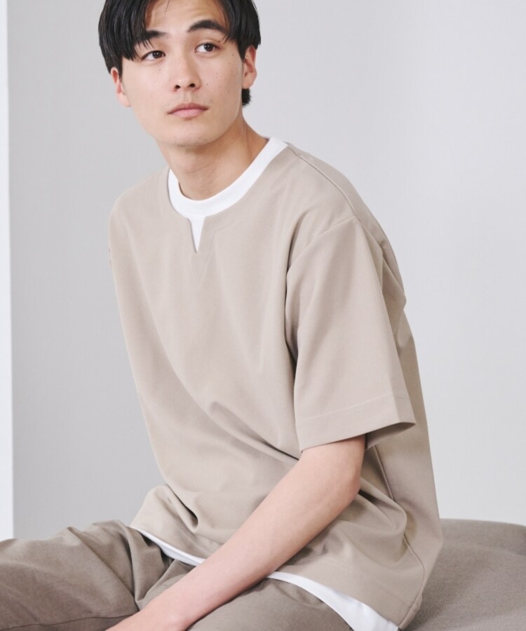 ザ ショップ ティーケー（メンズ）(THE SHOP TK(Men))の【洗濯機洗い可】ドライタッチ梨地キーネックTシャツ64