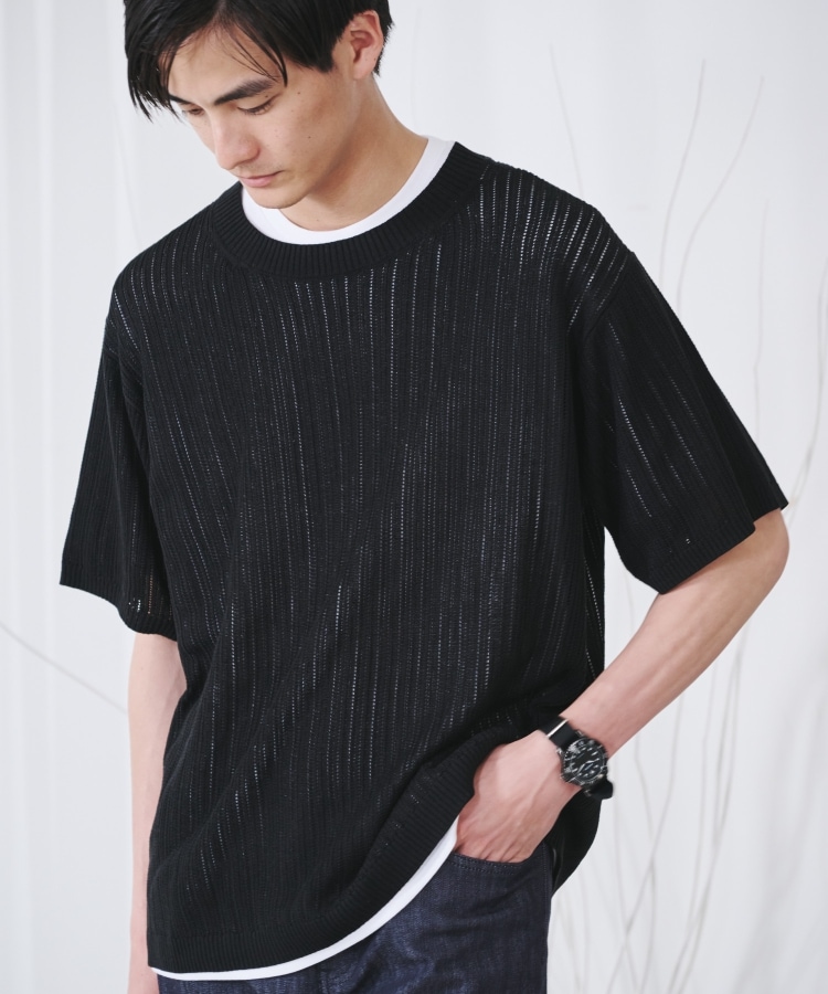 ザ ショップ ティーケー（メンズ）(THE SHOP TK(Men))の【2枚セットアイテム】シアーメッシュニット＋半袖Ｔシャツアンサンブル4