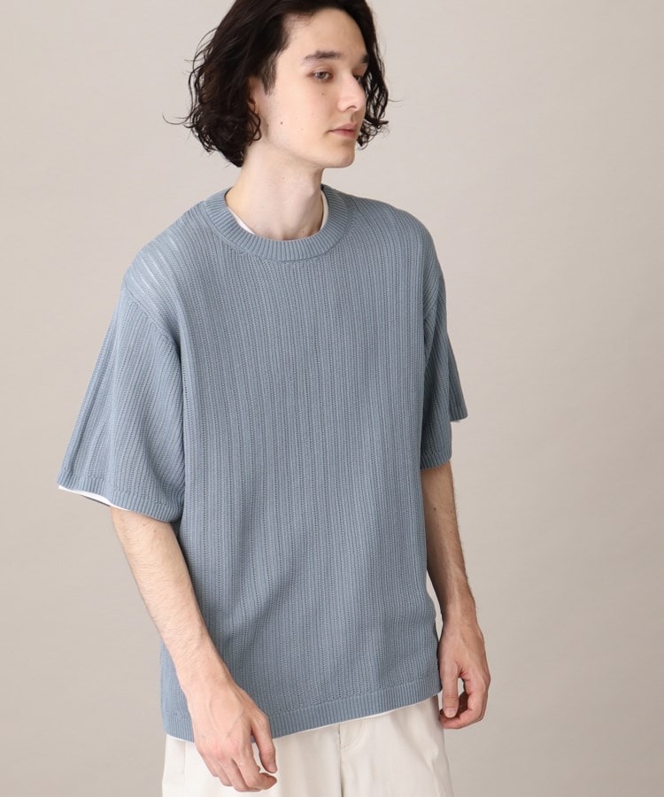 ザ ショップ ティーケー（メンズ）(THE SHOP TK(Men))の【2枚セットアイテム】シアーメッシュニット＋半袖Ｔシャツアンサンブル ブルー(092)