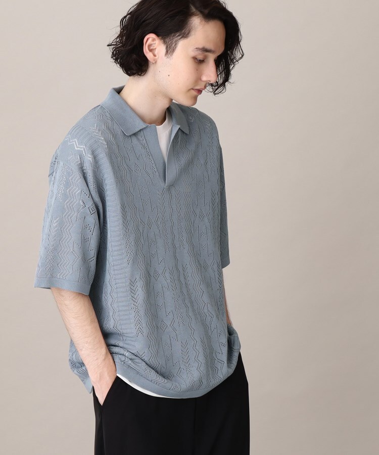 ザ ショップ ティーケー（メンズ）(THE SHOP TK(Men))の【2枚セットアイテム】シアーメッシュニットポロ＋半袖Ｔシャツアンサンブル20