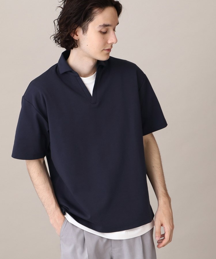 ザ ショップ ティーケー（メンズ）(THE SHOP TK(Men))の【毛羽立ちにくい】スムーススキッパーポロシャツ ネイビー(093)