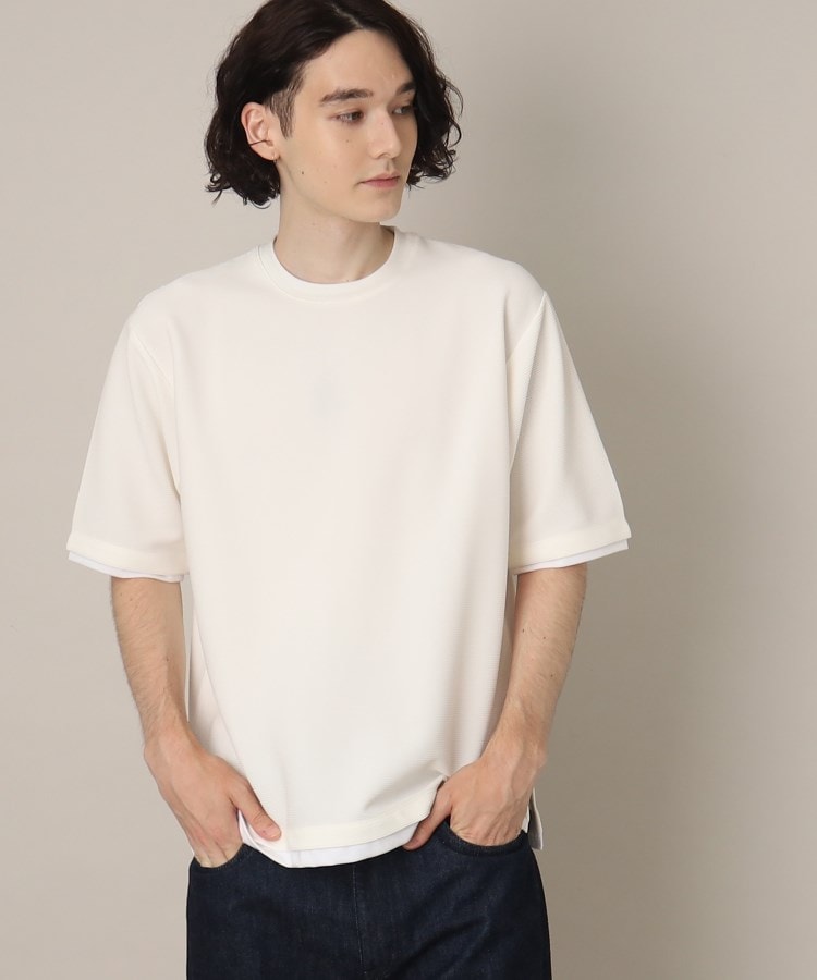 ザ ショップ ティーケー（メンズ）(THE SHOP TK(Men))の【1枚でサマになる】フェイクレイヤードリップルTシャツ オフホワイト(003)